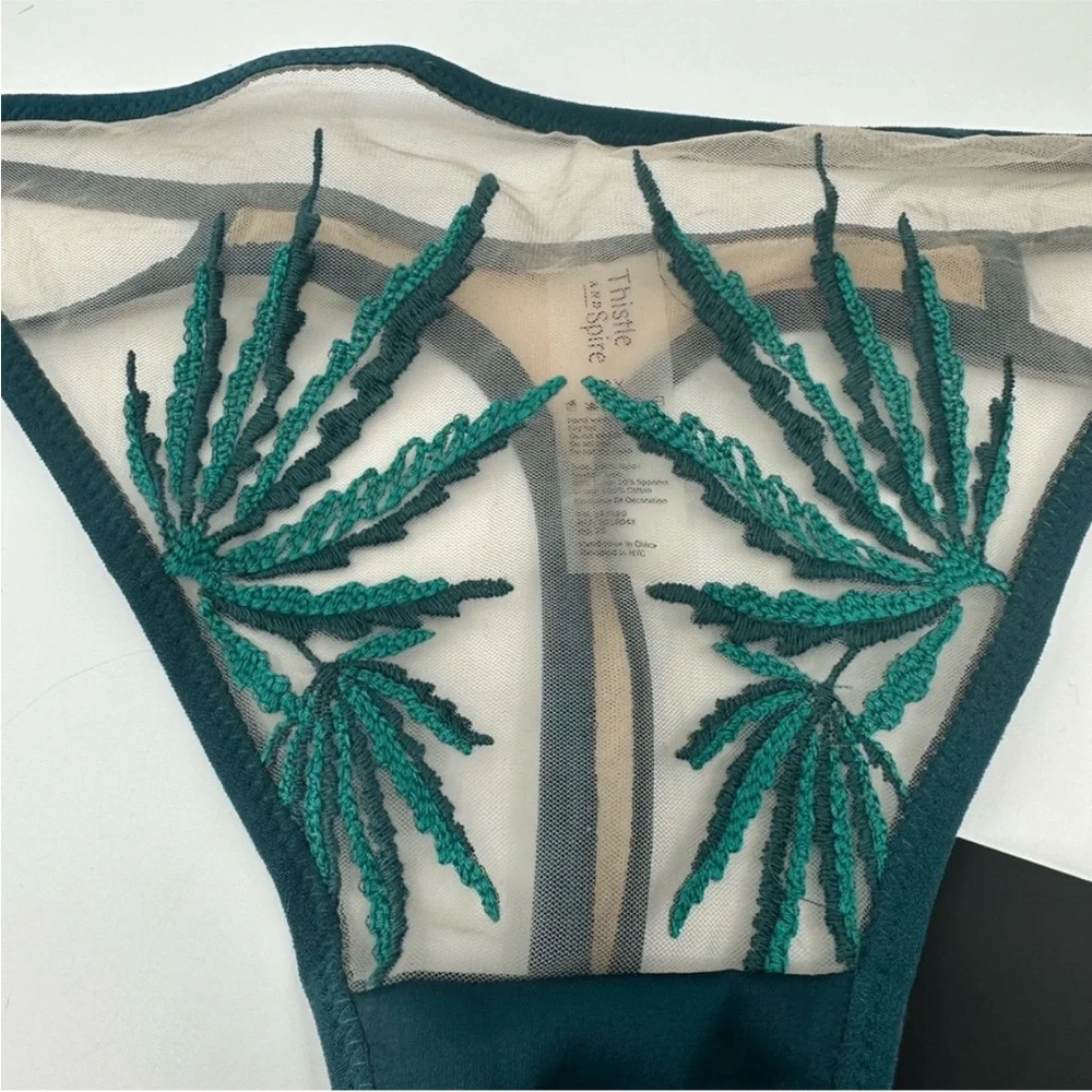 Thistle and Spire Emerald and Biscotti Embroidered Brooklyn Haze Thong Size 3X